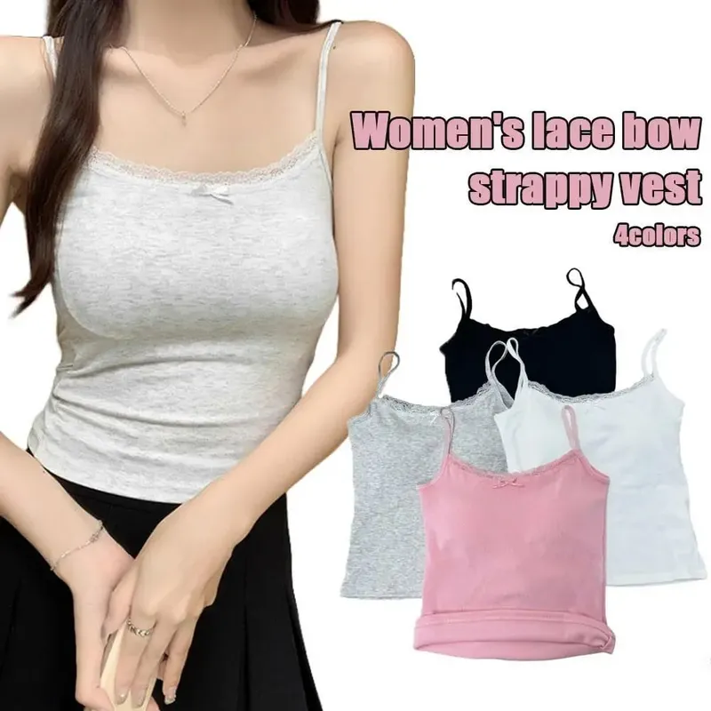 Maillot de corps en dentelle avec coussinets de soutien-gorge, sous-vêtements doux, débardeur à bretelles au dos, vêtements intérieurs Slim, été, extérieur polyvalent pour femmes — image 4