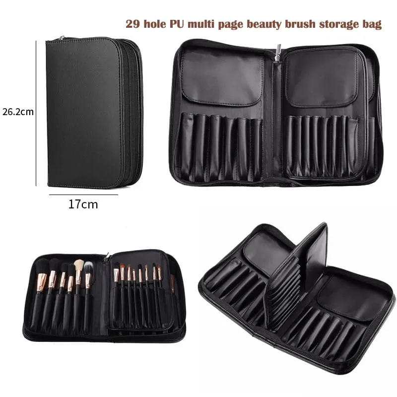 High Quality 14/23/29 Holes PU Cosmetic Makeup Brushes Pouch Portable Black Waterproof Oxford Beauty Brush Bag Organizer — image 14