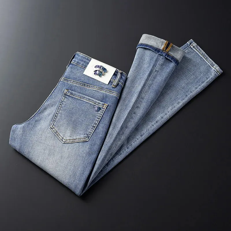 Jeans Kualitas Tinggi Baru 2024 Pakaian Pria Fashion Kasual Serbaguna Ringan Mewah dan Kesederhanaan Celana Meruncing Slim Fit — image 4