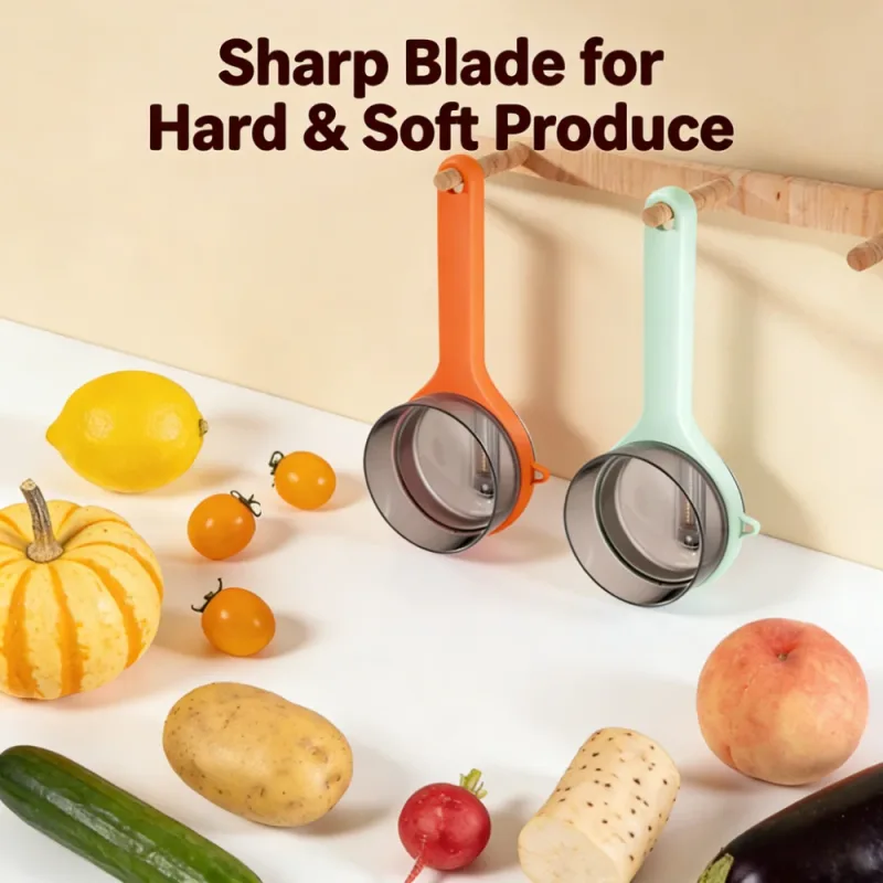Pelador de frutas y verduras multifuncional con almacenamiento de cáscara, diseño colgante sin salpicaduras, fácil de limpiar, removedor de ojos de patatas, Cocina — image 3
