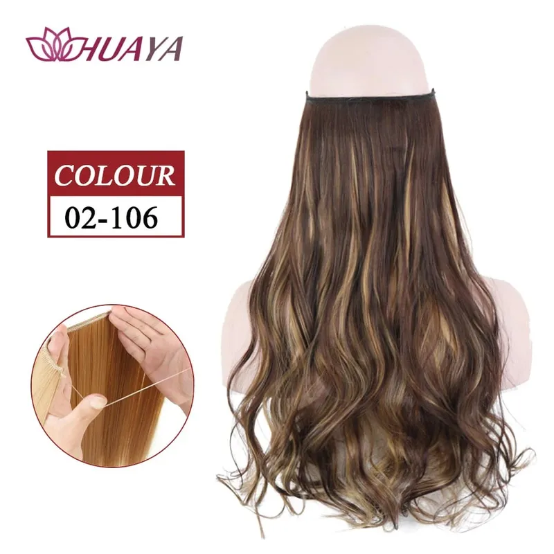 Filo invisibile sintetico lungo rettilineo senza clip nelle estensioni dei capelli Pezzi di capelli finti Linea di pesce segreta Posticci per le donne — image 28