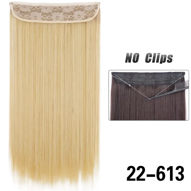 No Clips Hair Extensions Invisible Wire Lang Lige Syntetisk Falsk Hair Piece 80cm Sort Brun Blond Frisure — image 21