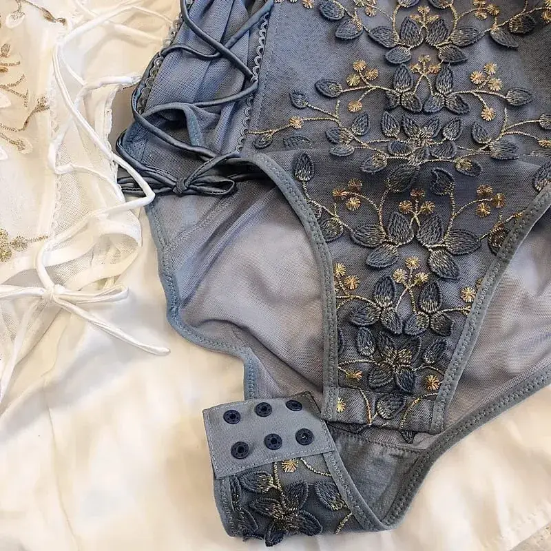 Ensemble de soutien-gorge une pièce avec broderie tridimensionnelle de pétales de fleurs, lingerie, anneau en acier doux, sangle sexy, sous-vêtements façonnant le fichier ouvert — image 3
