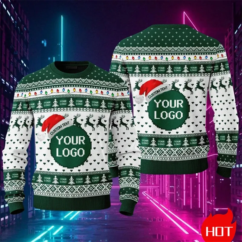 Custom Logo 3D Printed Sweatshirt Menwomen Ugly Christmas Sweater Diy Personalized Design Custom Image Pullovers Unisex Tops — image 2