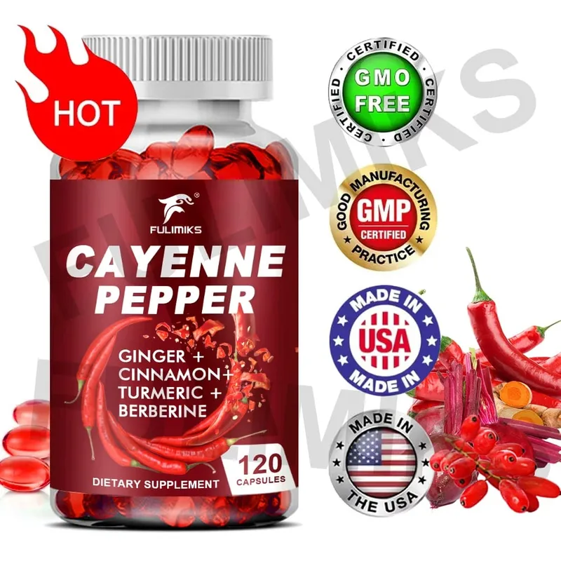 Cayenne Pepper Capsules Supports Cardiovascular Health Improves Digestion & Blood Circulation Capsaicin Supplement Softgels — image 1
