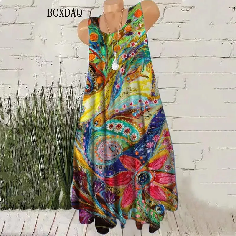 Robe courte Vintage sans manches pour femmes, dégradé, teinture par nouage 3D, Style de rue, ample, décontractée, col rond, Mini robe d'été — image 6