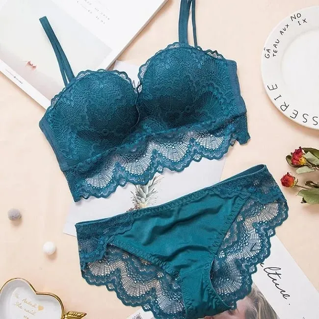 Set di lingerie sexy con reggiseno push up - Confortevole biancheria intima di pizzo senza fili, coppa per palmo per sollevamento 75°C/80°C/85°C — image 9