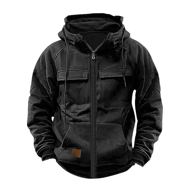 Nouveau automne hiver hommes à capuche solide vestes à capuche Multi poches mâle sweats à fermeture éclair sport en plein air manteau à capuche décontracté
