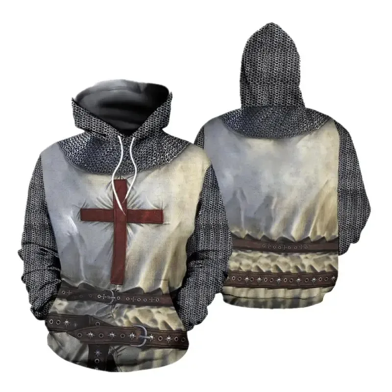 Caballeros Templarios Armadura Sudaderas Con Capucha Chaqueta Cruzada Cruz Medieval Sweathsirt Jersey Estampado Por Completo 3D Sudadera Con Capucha Chándal Carnaval — image 5