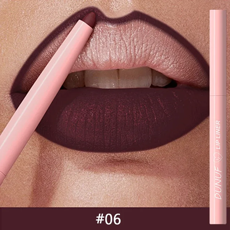 12 สี Matte สีแดงสีน้ำตาล Lipliner ดินสอกันน้ำ Non-stick Cup Slim ลิปสติก Make Up Nude Pink Lip Liner เค้าร่าง Lip Contour — image 16