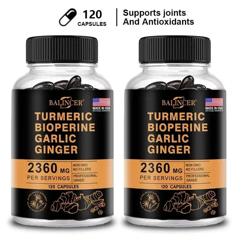 Kurkuma-Ingwer-Ergänzungsmittel, Piperin 2360 mg, unterstützt die Gesundheit des Verdauungssystems und des Immunsystems, verbessert Entzündungen und fördert die Gesundheit der Gelenke