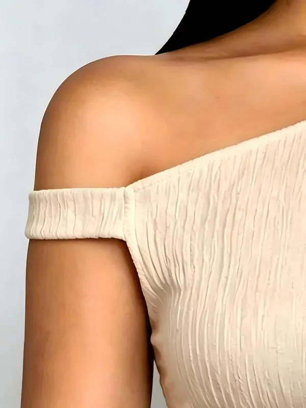 Y2K – débardeur asymétrique basique minimaliste décontracté pour femmes, sans manches, couleur unie, épaules dénudées, froncé sur le côté, haut court d'été — image 3