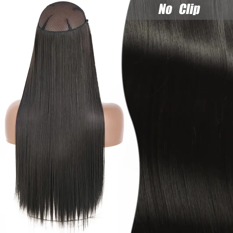 Synthetic Long Wavy No Clips Invisible Wire Hair Extensions Black Brown Blonde Fish Line False Hairpiece Piece — image 8
