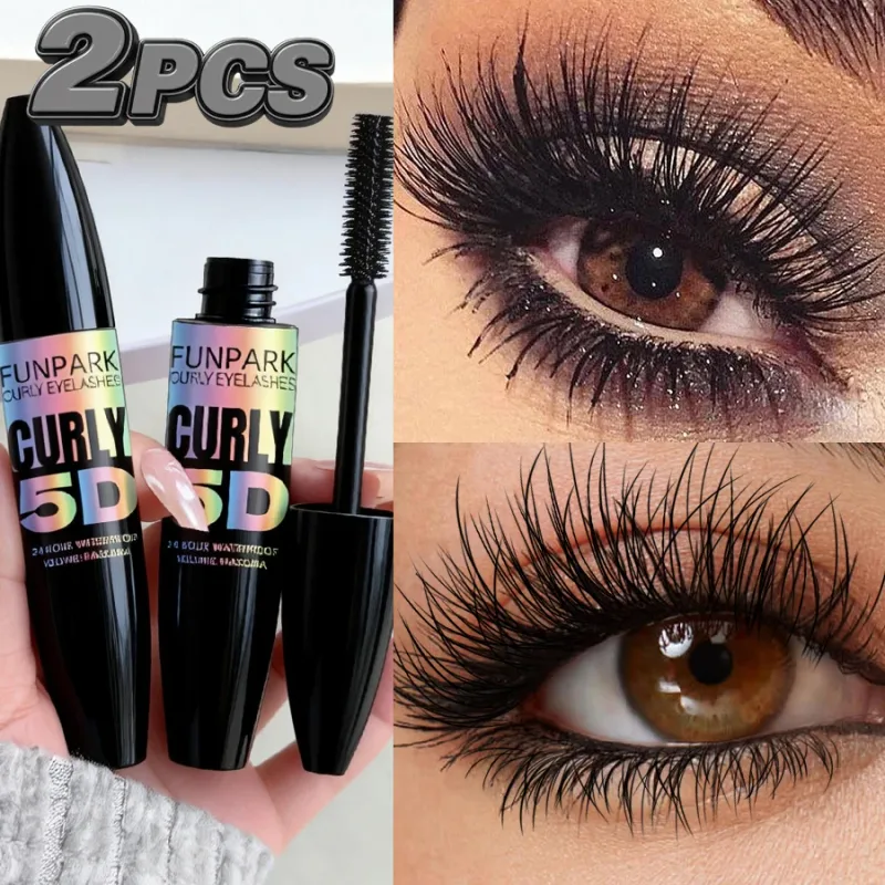 2 pezzi 5D Eye Mascara nero Impermeabile allunga le ciglia Estensione Mascara in fibra di seta Trucco occhi a lunga durata per le donne Cosmetico Bellezza coreana — image 7