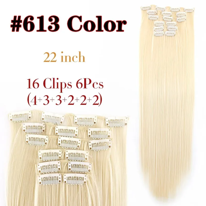 คลิปสีดำในส่วนขยายตรง 22 "ยาวสังเคราะห์หนาคลิปบนผมสำหรับผู้หญิง 6 ชิ้น/เซ็ต CURLY Full HEAD งานแต่งงานทุกวัน — image 14
