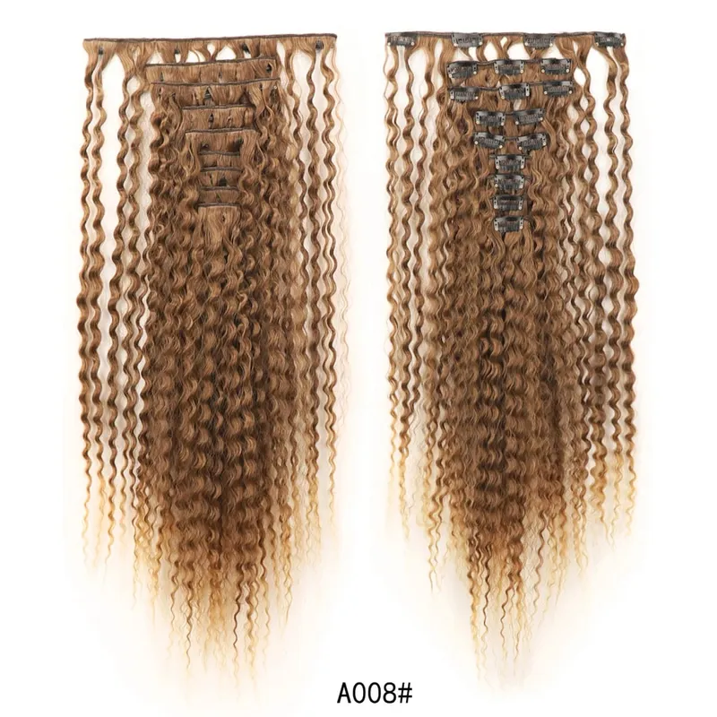 Jeedou Deep Wavy Curly Hair 9Pcs Set Clip-in Hair Extensions Hairpieces with 18 Clips Brown Color Synthetic Hair For Women