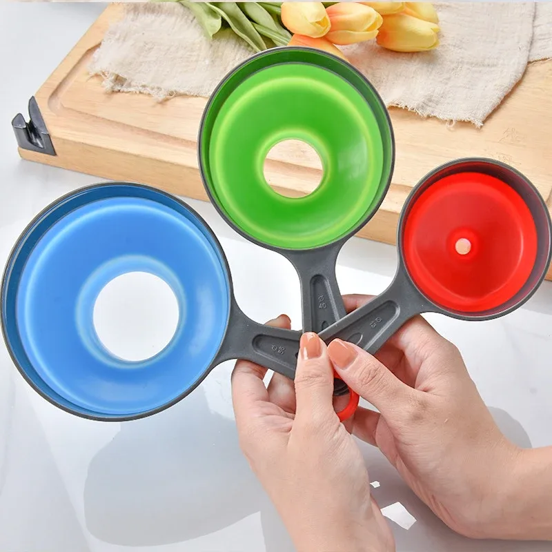 3 pièces/ensemble avec 3 tailles entonnoir de cuisine en Silicone pliant télescopique entonnoir poudre liquide large bouche confiture entonnoir ustensiles de cuisine