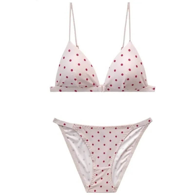 Dámská bezdrátová podprsenka Retro Puntíkovaný trojúhelníkový košíček Bralette Set Přední Zapínání Bikiny Styl Pohodlí Push Up Elegantní spodní prádlo Set — image 5