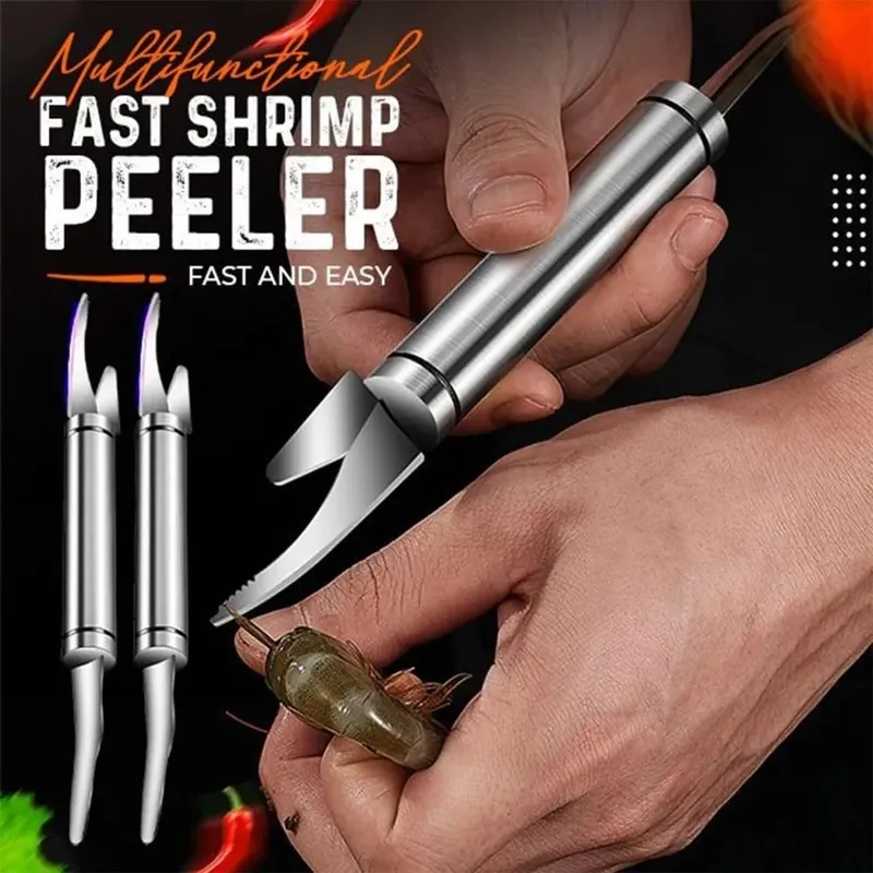 シーフードツール多機能高速エビの皮むき器ステンレス鋼エビライン切断こする掘削魚の鱗ナイフキッチン — image 1