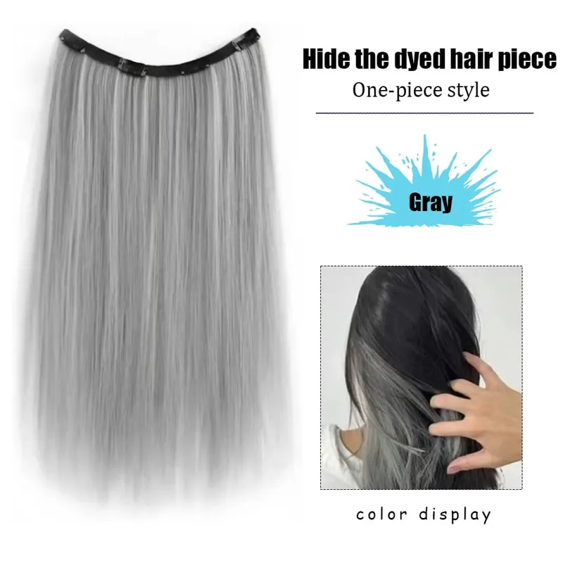 Extension de cheveux synthétiques colorés longs et lisses à 4 clips invisibles de 22 pouces, faciles à porter, adaptés aux vêtements quotidiens ou de vacances des femmes.