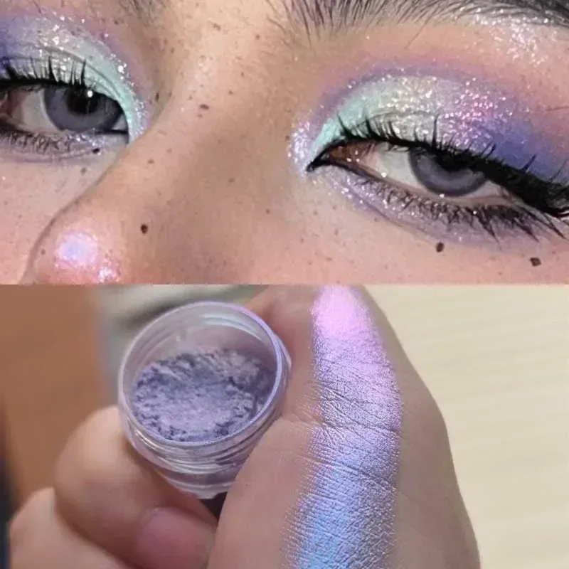 Ombretto glitterato in polvere a lunga durata Chrome Chameleon Ombretto olografico in polvere Pigmento Trucco per occhi per cosmetici da donna — image 2