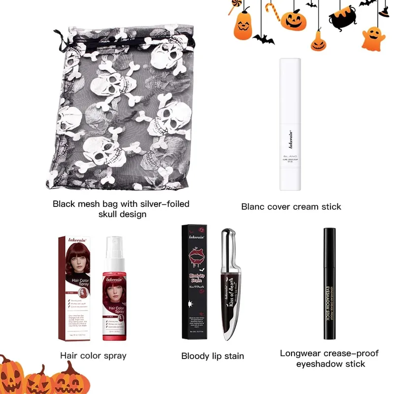 5 個ゴスハロウィンメイクアップセットファンデーションスティック赤一時的なヘアカラースプレーリップステインアイシャドウスティックコスプレパーティーメイク