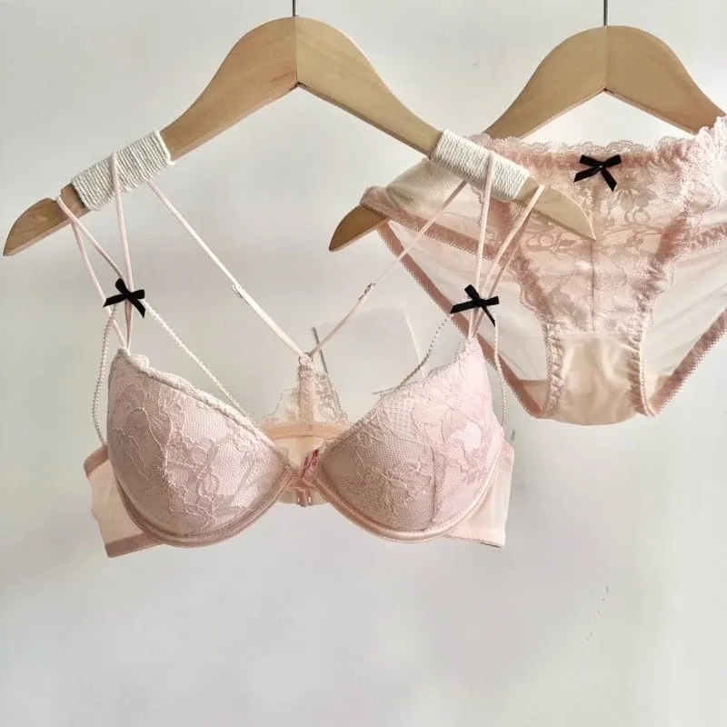 Minimal โรแมนติก Coquette ลูกไม้ด้านหน้า Clasp Bra ชุด Wirefree Ultra บางสายรัดความงามกลับหน้าอกขนาดเล็กสร้าง Curvy Lookr MOYISU — image 6