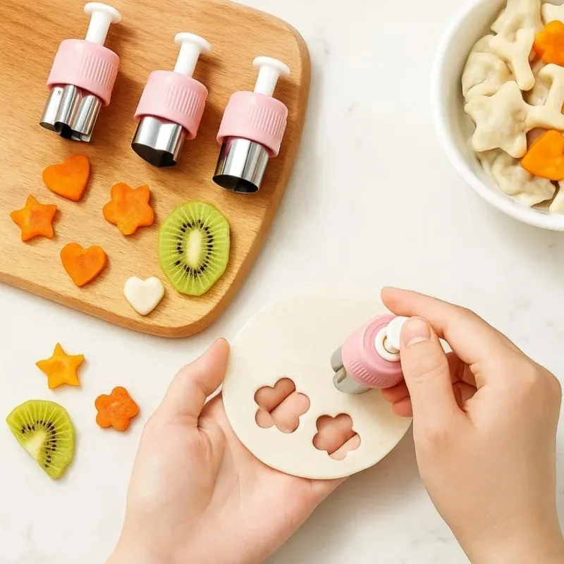 Set Pemotong Bentuk Buah-buahan Sayuran Kanak-kanak untuk Kit Membuat Makan Tengahari Menghias Kotak Bento Setem Kuki