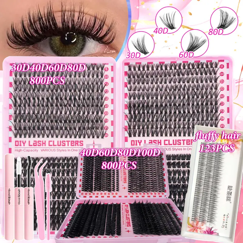 ขนาดใหญ่ความจุ 123/800PCS Eyelash Extension Kitใช้งานง่ายแม้สำหรับผู้เริ่มต้นนุ่มหนาหนาแน่นธรรมชาติdramatic Eyeดู — image 2