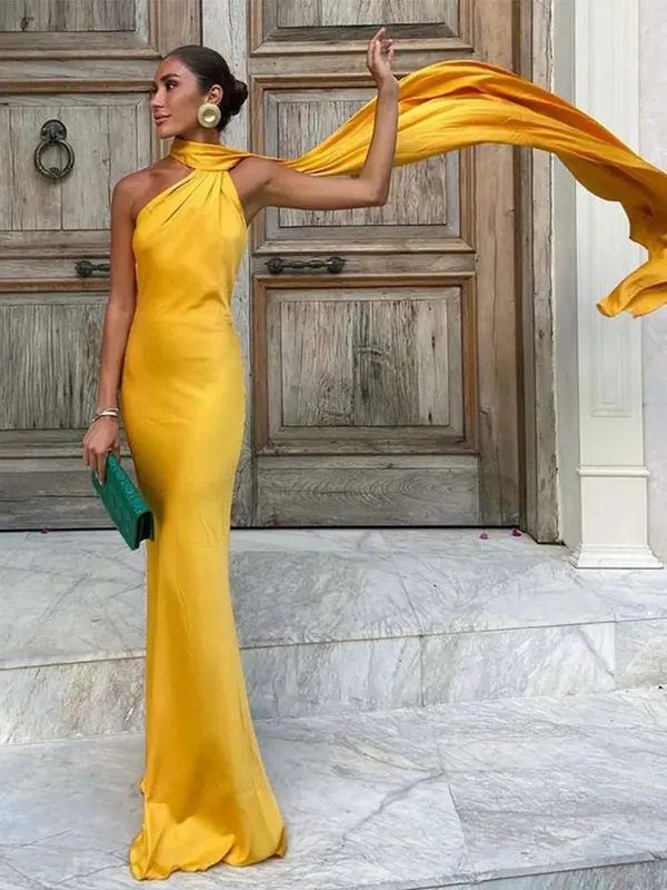 Elegante Band Halter Kleid Frauen Solide Off Schulter Ärmellose Backless Schlank Maxi Kleider 2025 Sommer Herbst Party Roben Dame — image 1