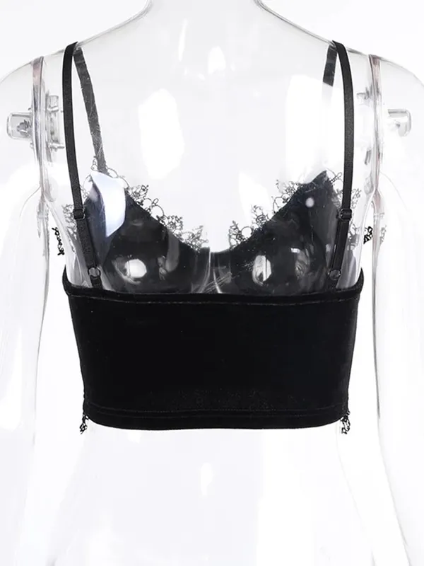 Baju Atasan Tanaman Baldu Y2K Mall Goth Potongan Renda Hitam Emo Alternatif Atasan Tanaman Estetik Wanita Tanpa Belakang Tangki Tali Seksi — image 7