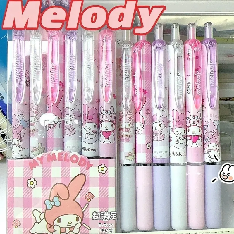 6 Stück/Set Hello Kitty Melody Limited Edition, hochwertiger Gelstift, Cartoon-Serie, schwarz, 0,5 mm, für Studenten/Büro, tägliches Briefpapier