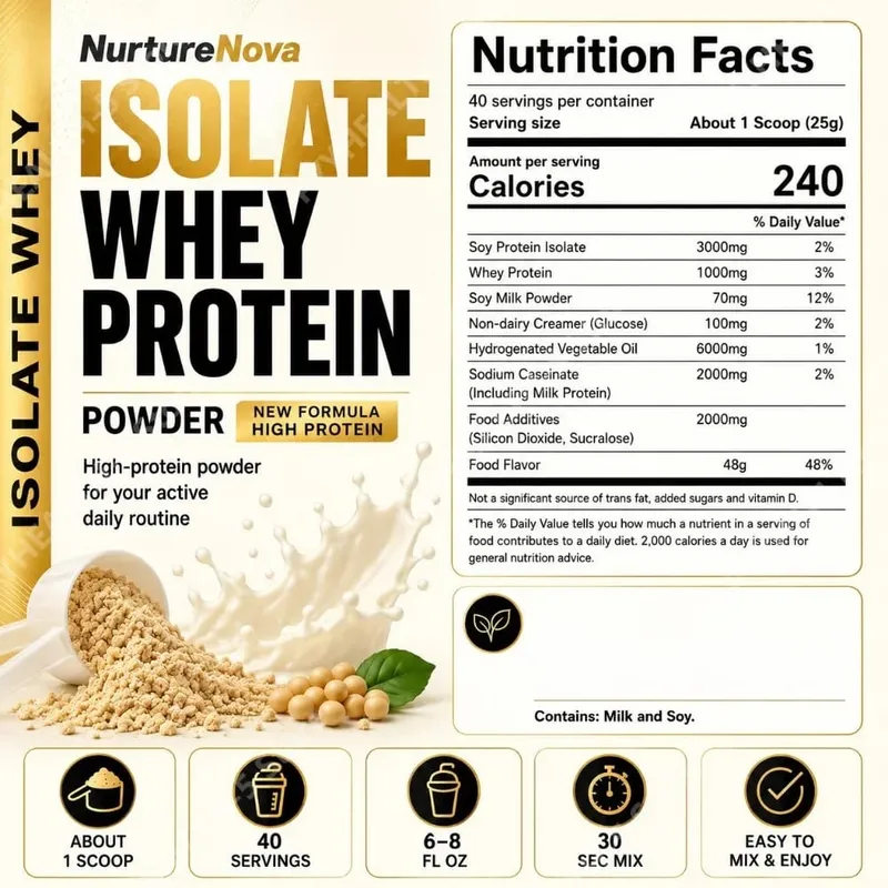 Isolate Whey Protein Powder 1kg High Protein Sports Nutrition Shake Fast Mixing Daily Fitness Nutrition 40 Servings Vanilla — image 6