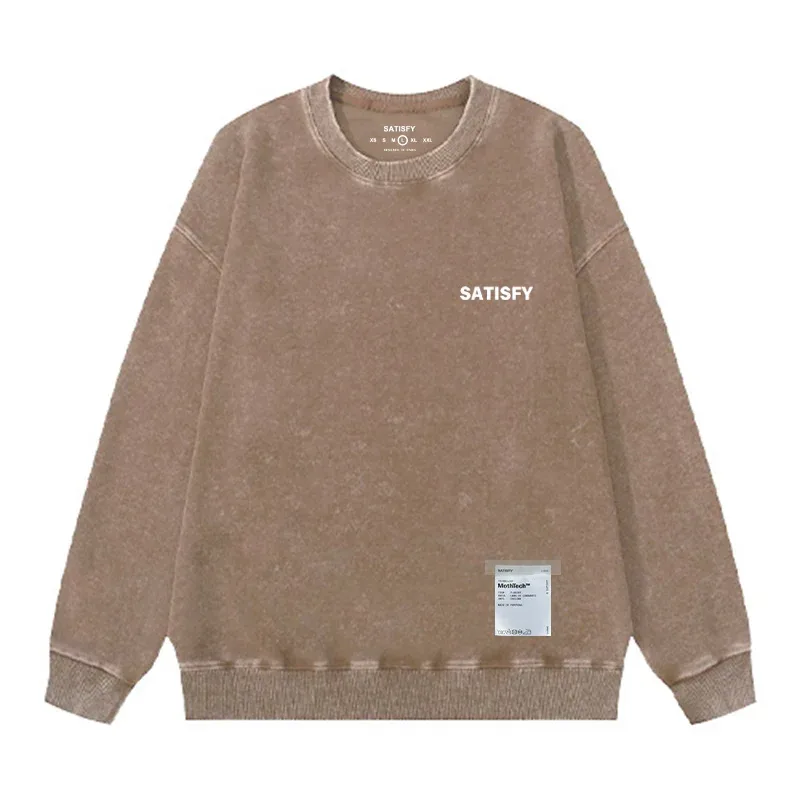 Satisfy SoftCell Men's Round-Neck Sweatshirt Running Distress Member Print Vintage Style Long Sleeve Cotton Sweatshirt with Po — image 13