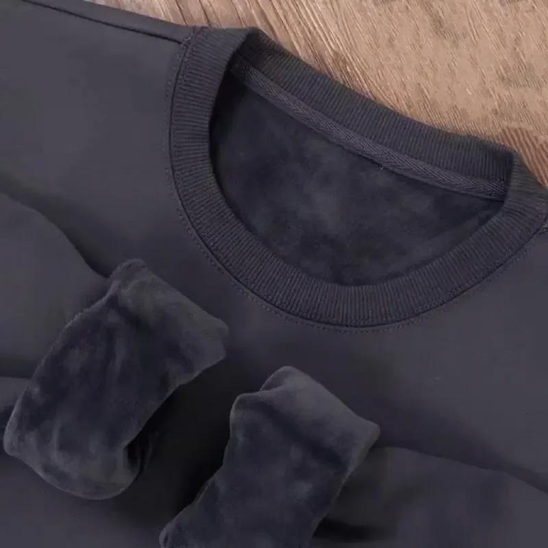 Sudadera gruesa de felpa de algodón de 600G, suéter fino de felpa pesado, suéter de cuello redondo sólido, suéter cálido para otoño e invierno — image 1
