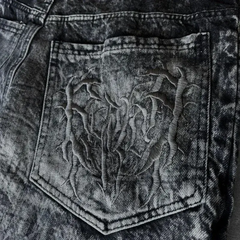 Y2K Baggy Jeans vintage Splicing embroidery Pattern high quality jeans Hip Hop Gothic Streetwear men women Casual wide leg jeans — image 6