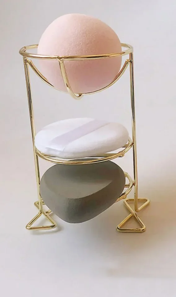Flerlagers metallfäste Makeup Puffställ Kosmetisk hållare Blender Display Stativ Legering Torkkraft Smink Svampverktyg