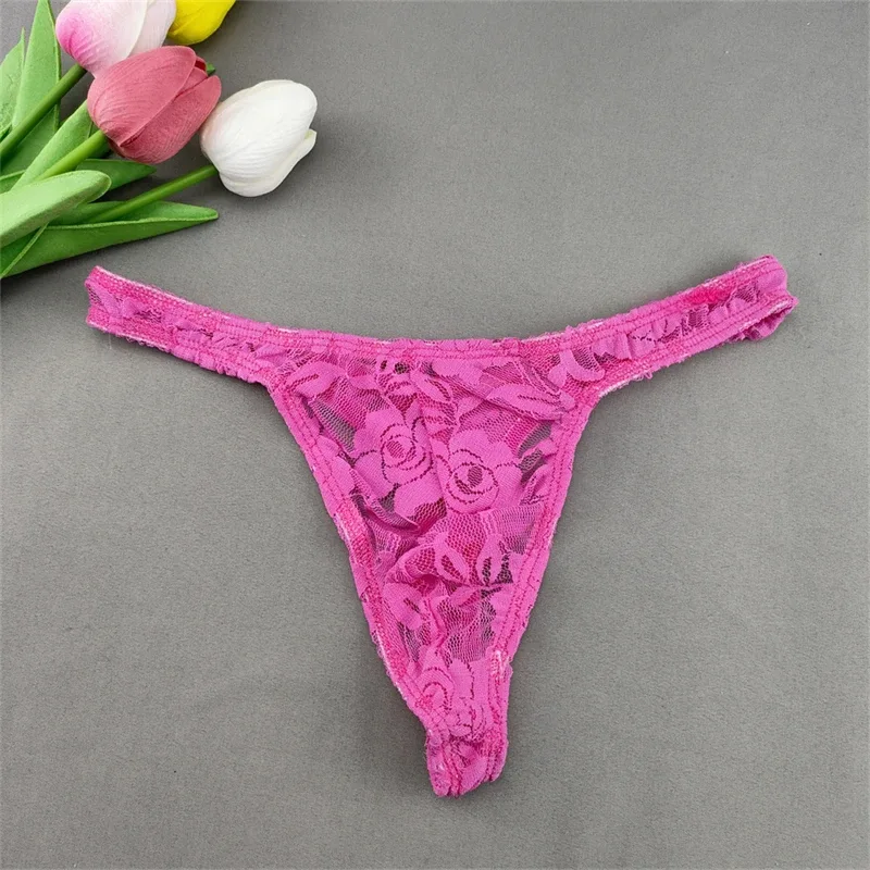 Lace Floral Sexy Men's Underwear Solid Hollow Perspective Thong Comfort Bugle Enhance Sissy G-String Gay Low Rise T-back Panties — image 26