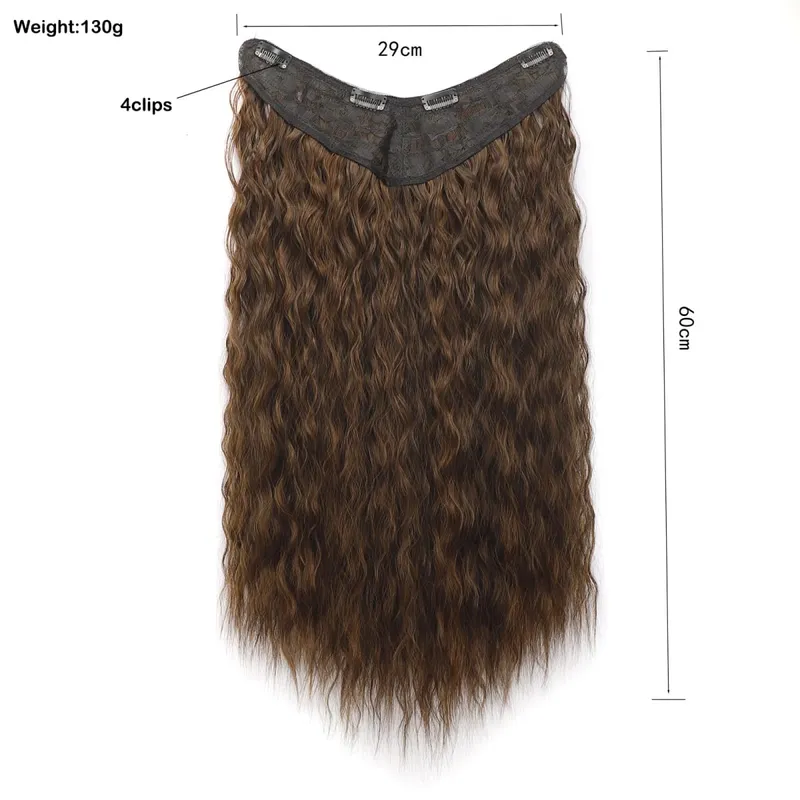 Extensions de cheveux synthétiques bouclés pince en une seule pièce 4Clips postiches longues vague profonde pour les femmes usage quotidien accessoire de cheveux de fête — image 3