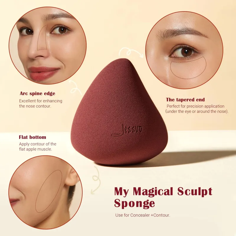Jessup Makeup Borstar Set med Makeup Sponge 3/7st Dubbelsidig Makeup Brush Foundation Blush Ögonskugga med presentask — image 5