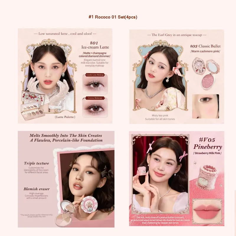 Conjunto completo de maquiagem Flor Knows Morango Rococó Glitter Matte Lipgloss Blush Power Velvet Batom Kit Conjuntos de perfume — image 6