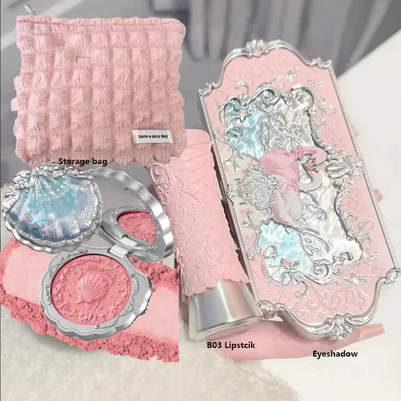 Make-up Flower Knows Set Shell Pearl Series Šestibarevná paleta očních stínů Embosovaná Blusher Shine Lipstick Kit with Bag All In — image 18