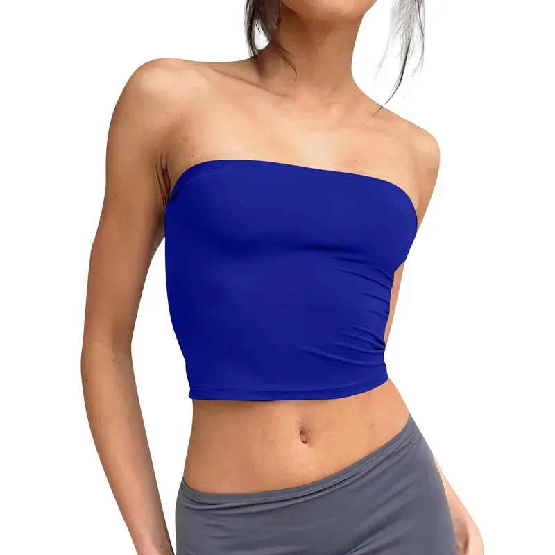 Trägerloses Crop-Top für Damen, Basic, rückenfrei, ärmellos, Bandeau, niedlich, sexy Tops, Trend, Street-Fashion, klassisch, einfarbig, Röhren-Tops — image 2