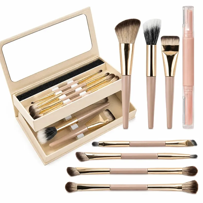 Bærbar 8-delt sammenfoldelig makeupbørstesæt med dobbelt ende Foundation Contour Øjenskygge Blush Concealer Børster Rejsemakeupværktøj — image 4