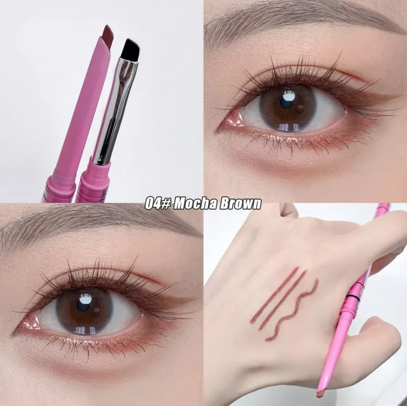 Double-headed Natural Black Eyeliner Gel with Brush Smudge-Proof Waterproof Creamy Smooth Rose Pink for Brows & Under Eye Makeup — image 9