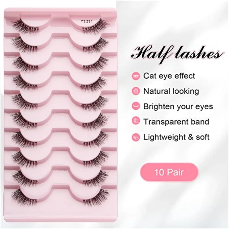 Mezze Ciglia Cat Eye Ciglia 3/5/10 Paia Ciglia Finte Soffici Morbide Aspetto Naturale Fascia Trasparente 3D Ciglia di Visone Estensione trucco