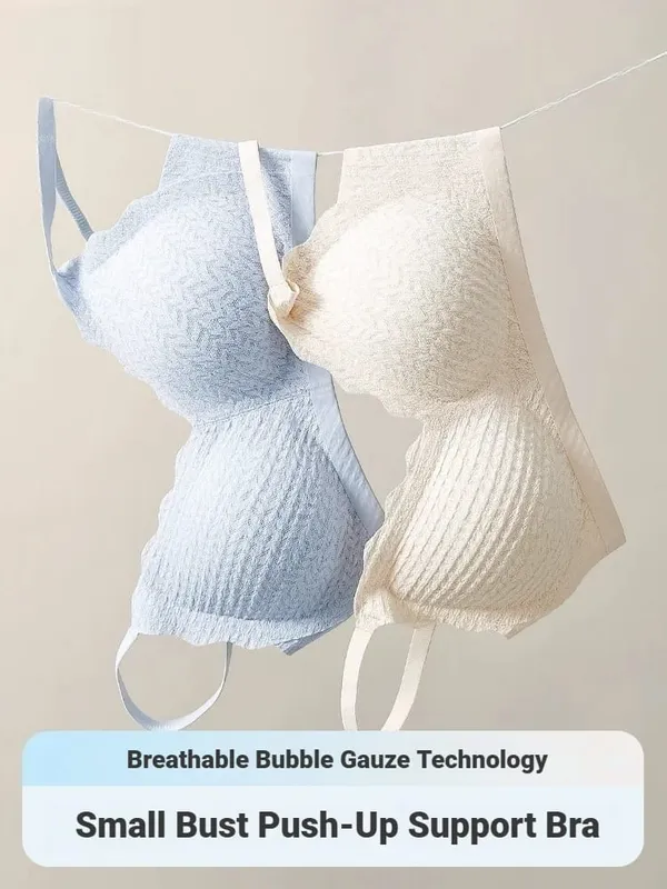 ผู้หญิง Lace Seamless Bra ไร้สายสายรัดสปาเก็ตตี้บางส่วนกลับลื่นรวบรวมชุดชั้นในสำหรับหน้าอกเล็ก — image 1
