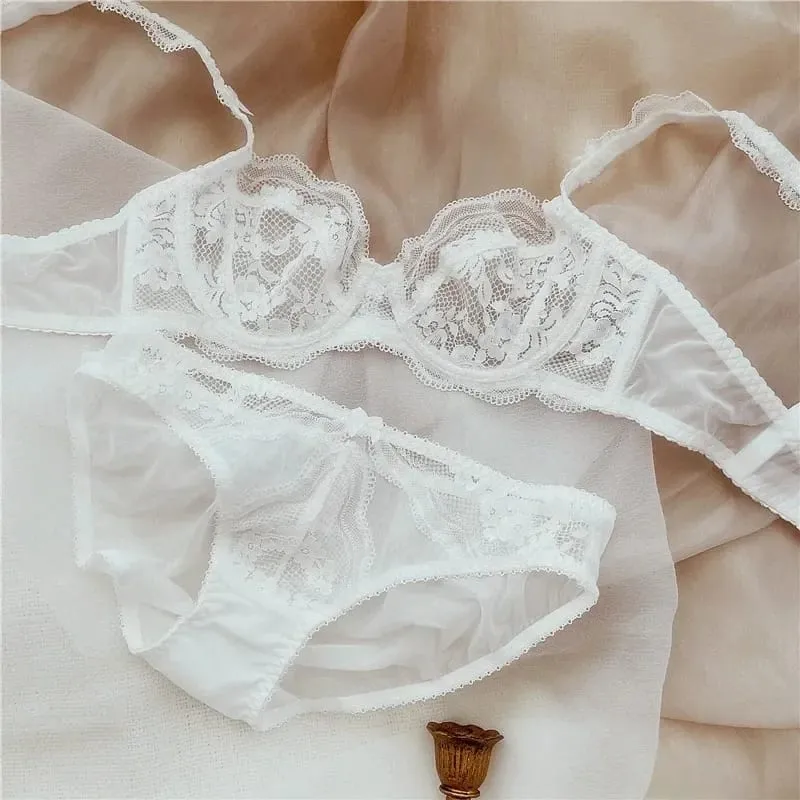 Ultradünnes Push-up-BH- und Höschenset aus Spitze mit leichter Polsterung, transparente Dessous in großen Größen — image 5