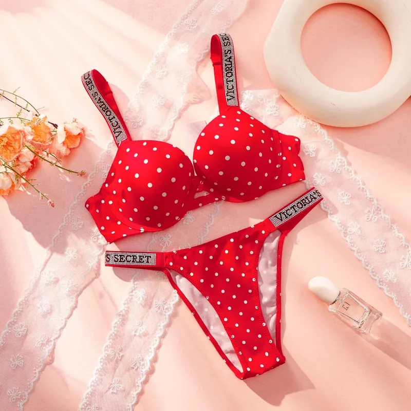 Victoria Secret เซ็กซี่มาก Shine สคริปต์ Polka Dot Push Up Bra Shine สคริปต์ทองชุดกางเกงผู้หญิงชุดชั้นในเซ็กซี่ร้อน — image 4