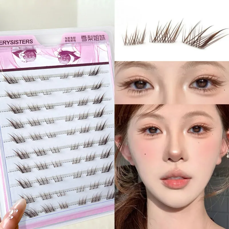 10rows Foxes Style Anime Bulu Mata Palsu Lentik Asli 8-13mm Kluster Runcing Sambungan Bulu Mata Bersegmen Untuk Solekan Mata Kecantikan